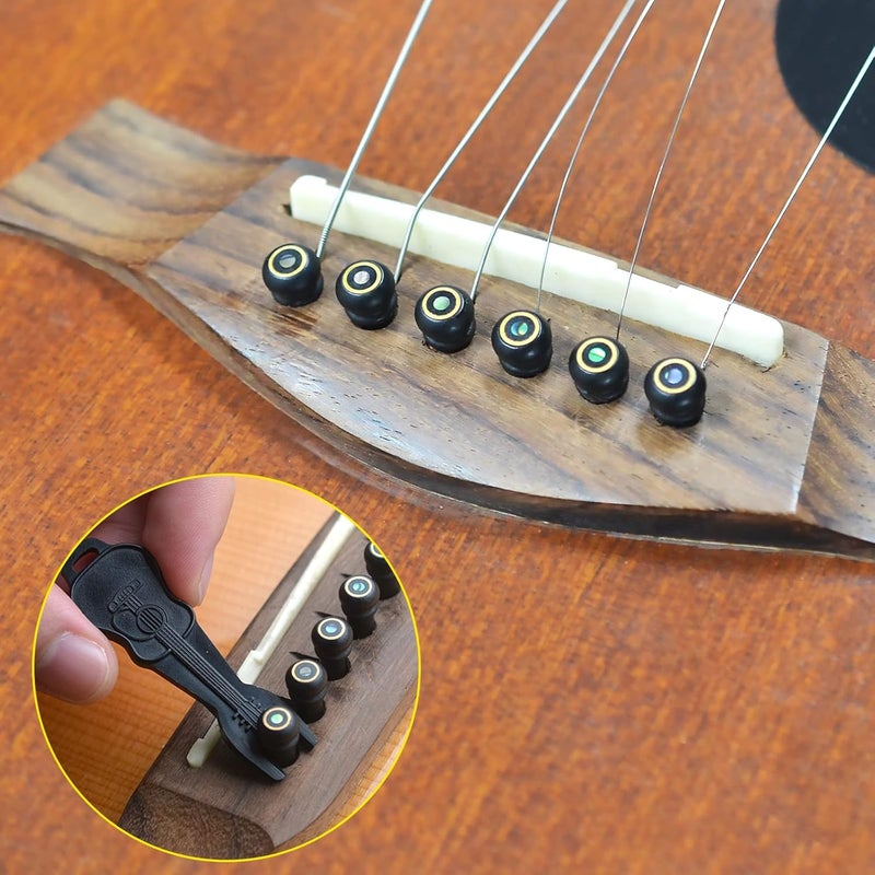 MAXCHEER 6Pcs Ebony Acoustic Guitar Slotted Bridge Pin with Brass Circle Abalone Shell dots Guitar Parts Accessories - Image 5